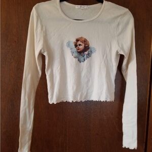Cream Long Sleeve Top with Angel Print